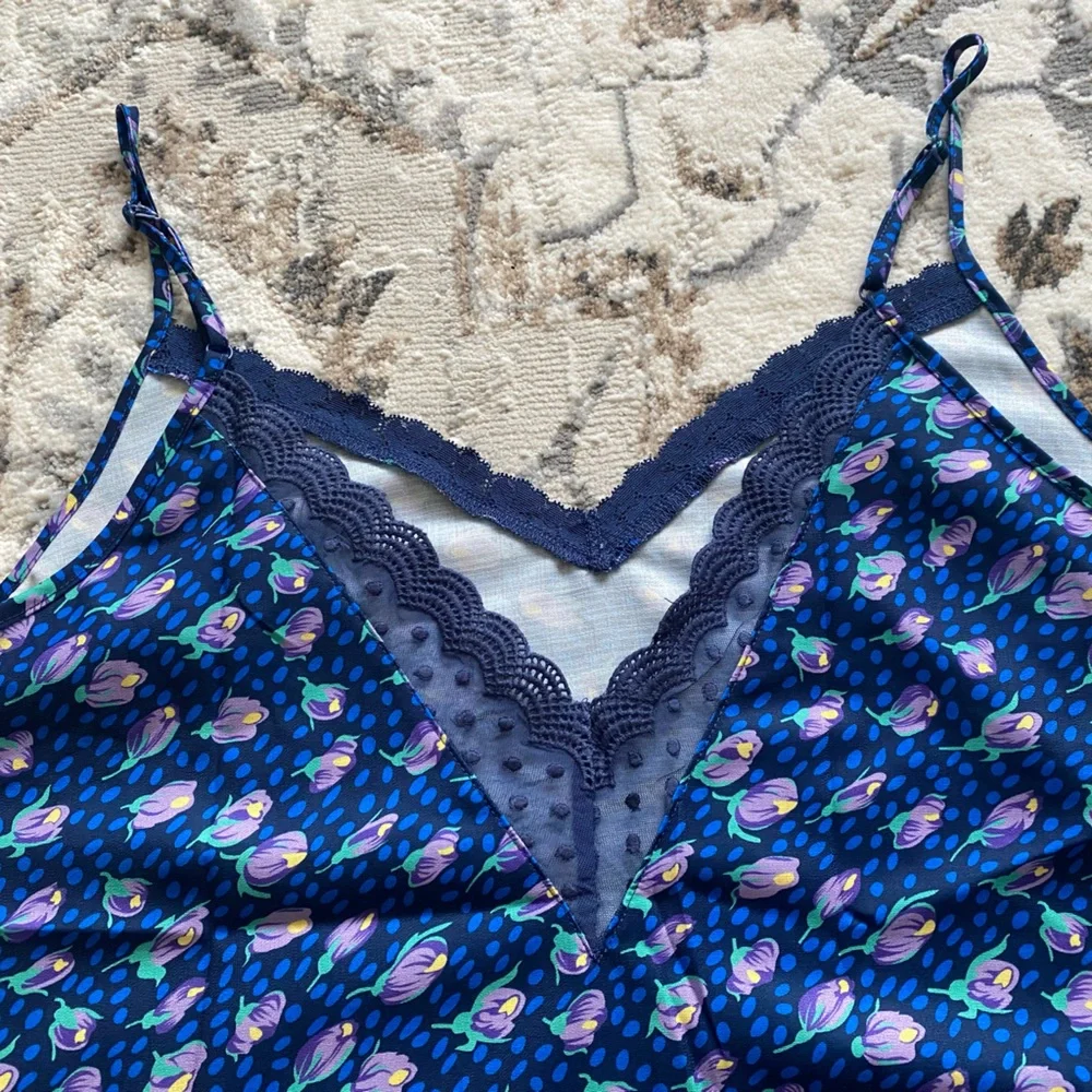 Plus Size Lace & Floral French Style Tank Top Vibrant Blue Green Purple - Picture 9 of 16